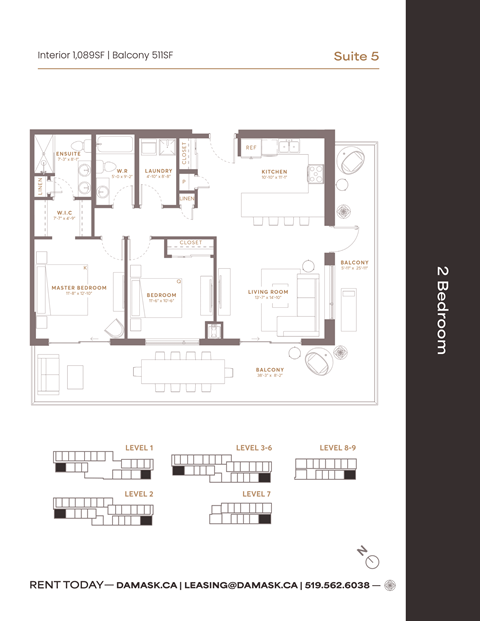 Floor plan for 2 beds, 2 baths, 1089 sqft